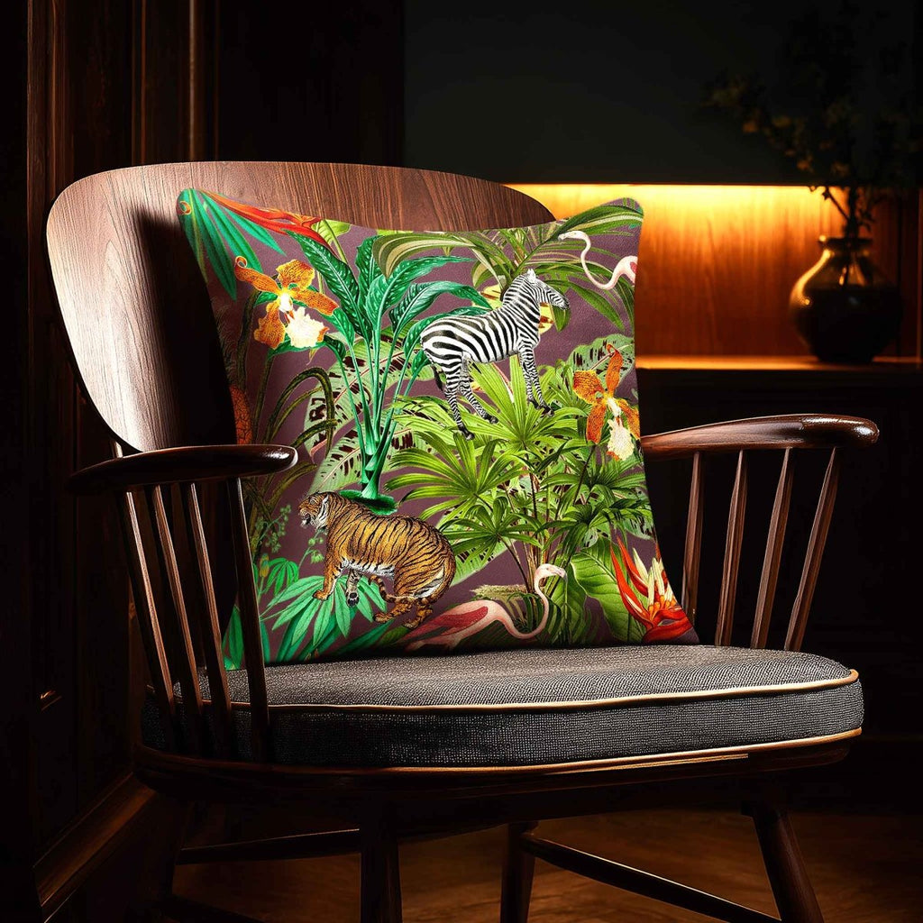 Jungle Fusion | Sustainable Velvet Cushion - Italian Grape 40 x 40 cm Standard by Izabela Peters