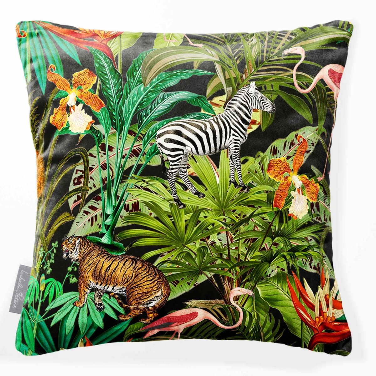 Jungle Fusion | Sustainable Velvet Cushion - Charcoal 40 x 40 cm Smooth by Izabela Peters