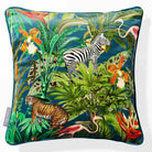 Jungle Fusion | Sustainable Velvet Cushion - Teal 40 x 40 cm Piped by Izabela Peters