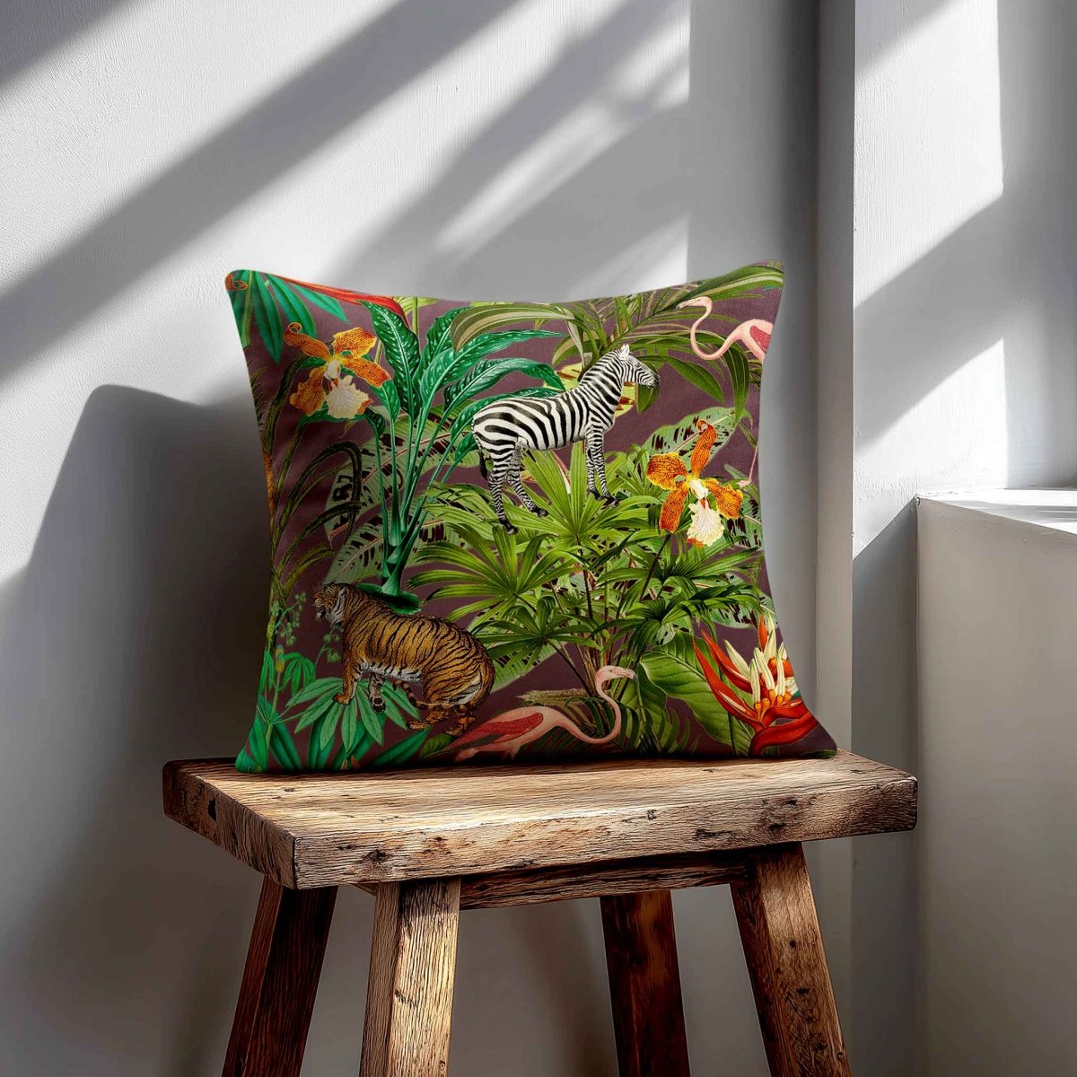 Jungle Fusion | Sustainable Velvet Cushion - Italian Grape 40 x 40 cm Standard by Izabela Peters