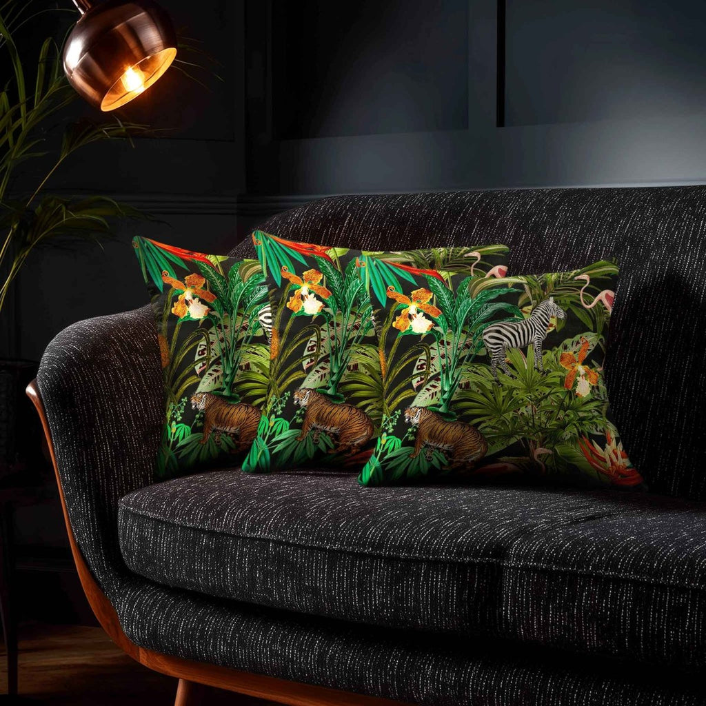 Jungle Fusion | Sustainable Velvet Cushion - Charcoal 40 x 40 cm Standard by Izabela Peters