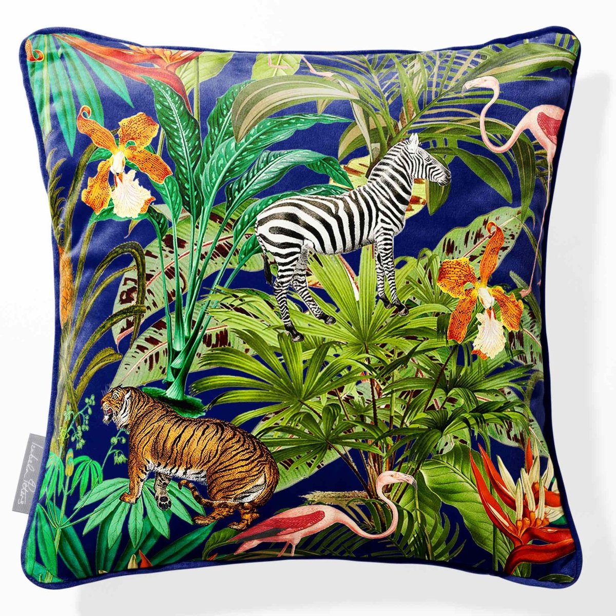 Jungle Fusion | Sustainable Velvet Cushion - Midnight 40 x 40 cm Piped by Izabela Peters