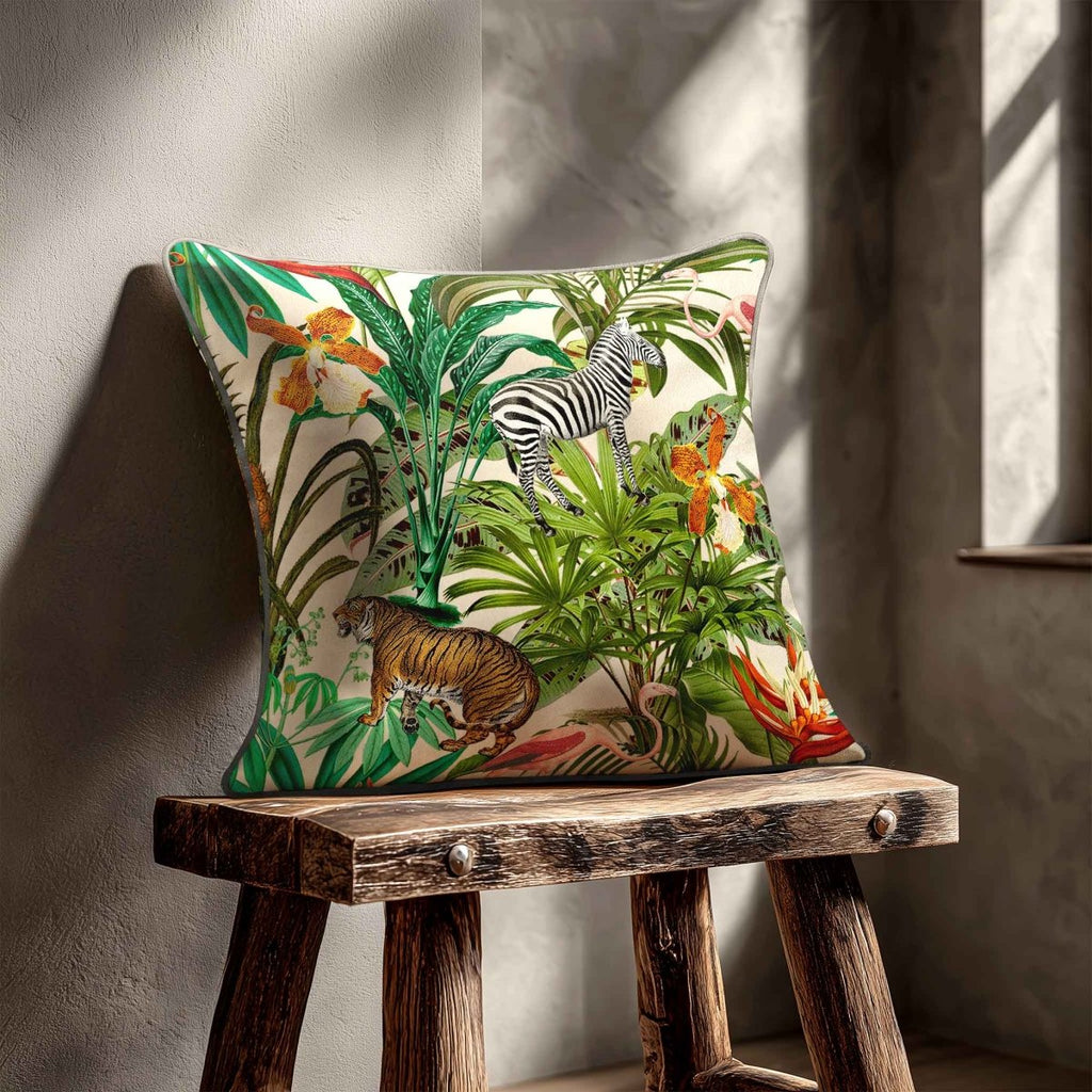 Jungle Fusion | Sustainable Velvet Cushion - Ivory Cream 40 x 40 cm Standard by Izabela Peters