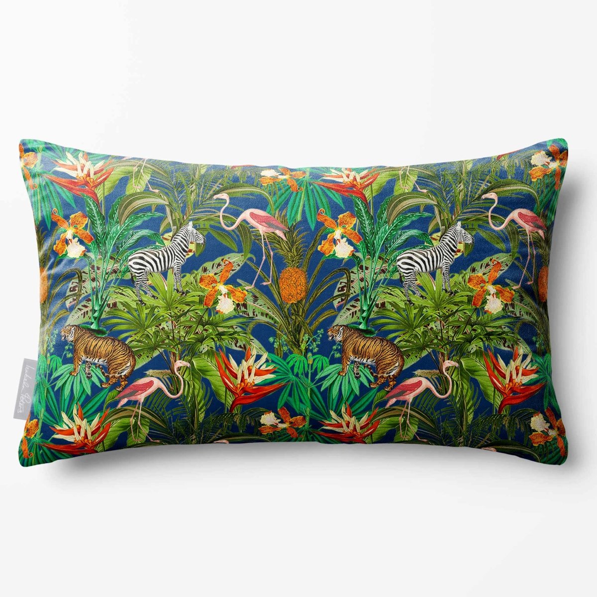 Jungle Fusion | Sustainable Velvet Rectangle Cushion - Estate Blue 50 x 30 cm Standard by Izabela Peters