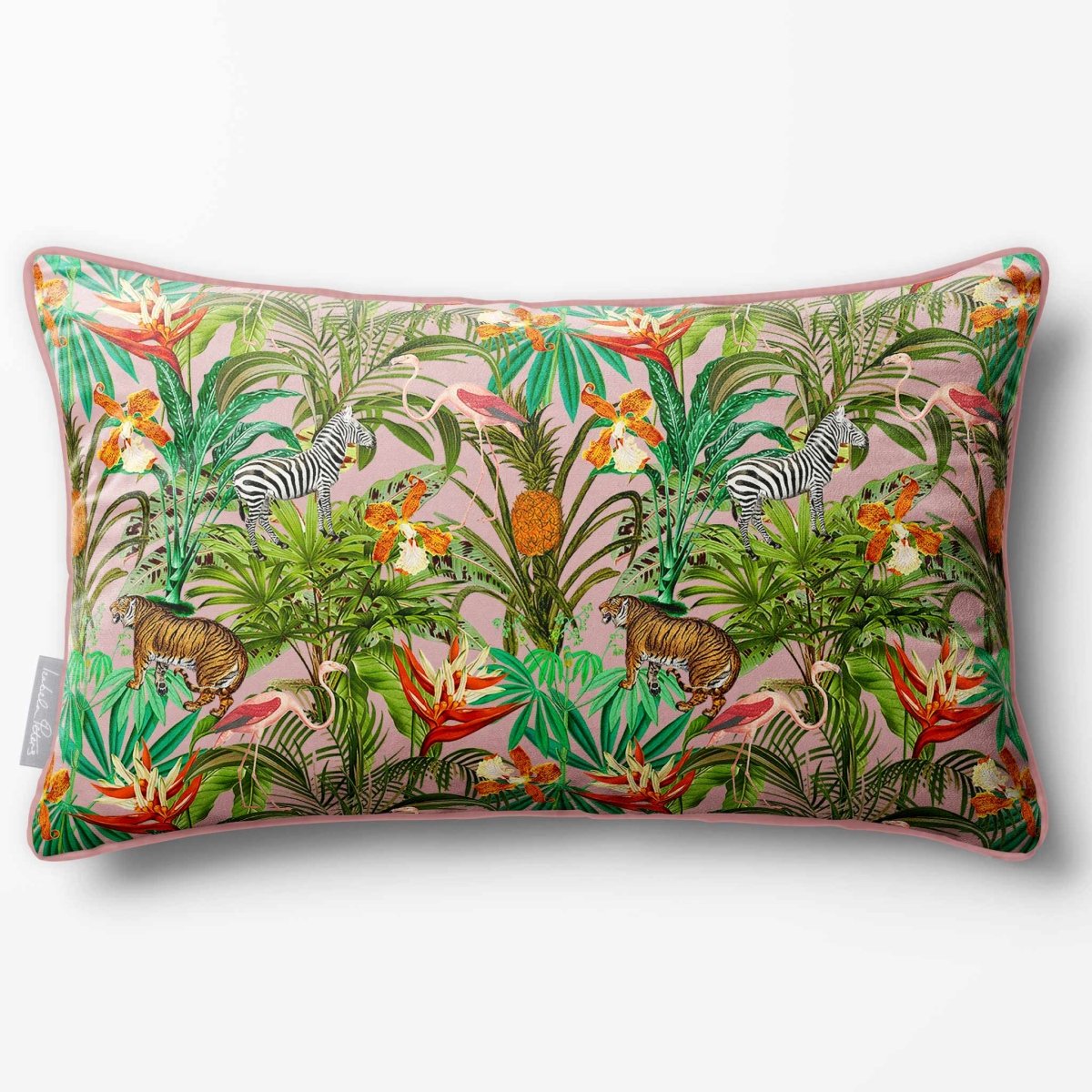 Jungle Fusion | Sustainable Velvet Rectangle Cushion - Rosewater 50 x 30 cm Piped by Izabela Peters