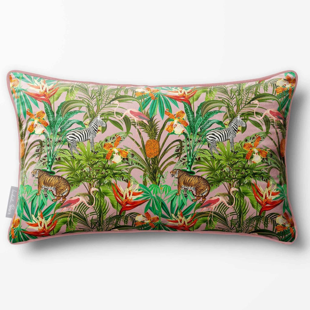 Jungle Fusion | Sustainable Velvet Rectangle Cushion - Rosewater 50 x 30 cm Piped by Izabela Peters