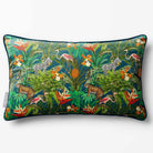 Jungle Fusion | Sustainable Velvet Rectangle Cushion - Teal 50 x 30 cm Piped by Izabela Peters