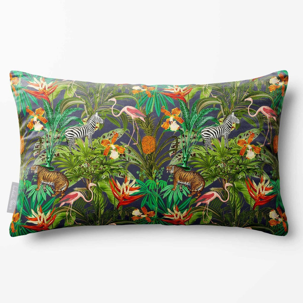 Jungle Fusion | Sustainable Velvet Rectangle Cushion - Graphite 50 x 30 cm Standard by Izabela Peters