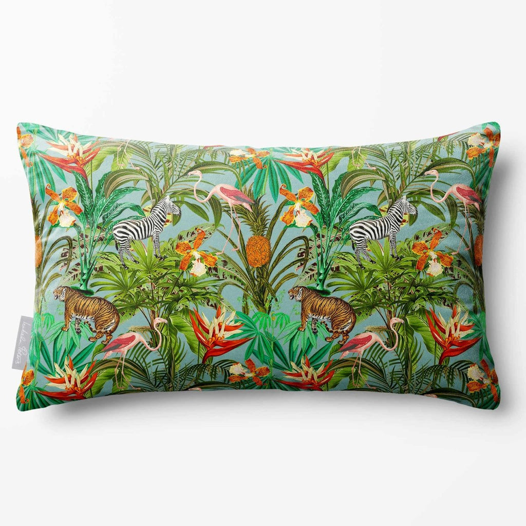 Jungle Fusion | Sustainable Velvet Rectangle Cushion - Blue Surf 50 x 30 cm Standard by Izabela Peters