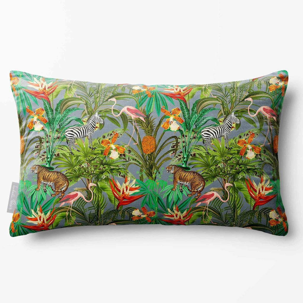 Jungle Fusion | Sustainable Velvet Rectangle Cushion - French Grey 50 x 30 cm Standard by Izabela Peters