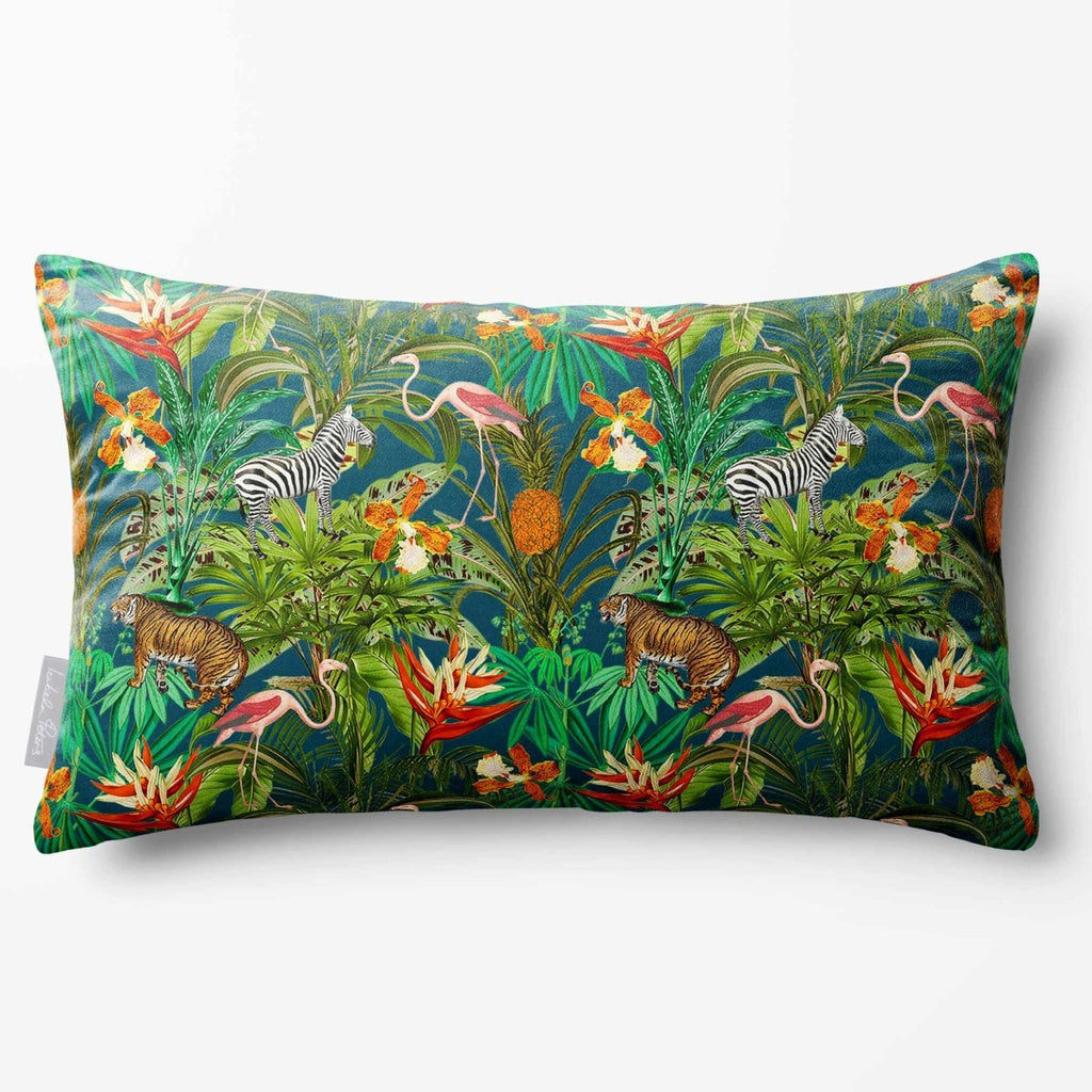 Jungle Fusion | Sustainable Velvet Rectangle Cushion - Teal 50 x 30 cm Standard by Izabela Peters