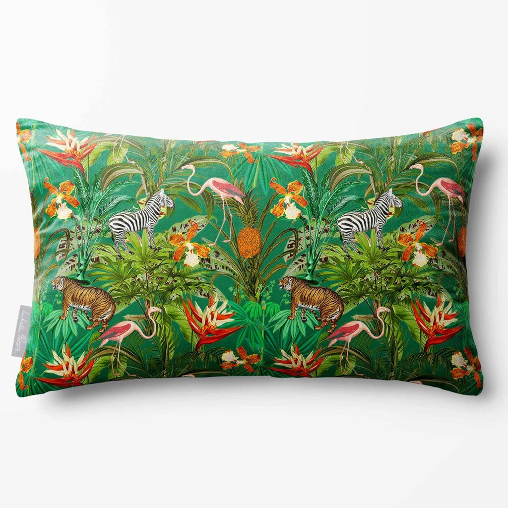 Jungle Fusion | Sustainable Velvet Rectangle Cushion - Emerald Green 50 x 30 cm Standard by Izabela Peters