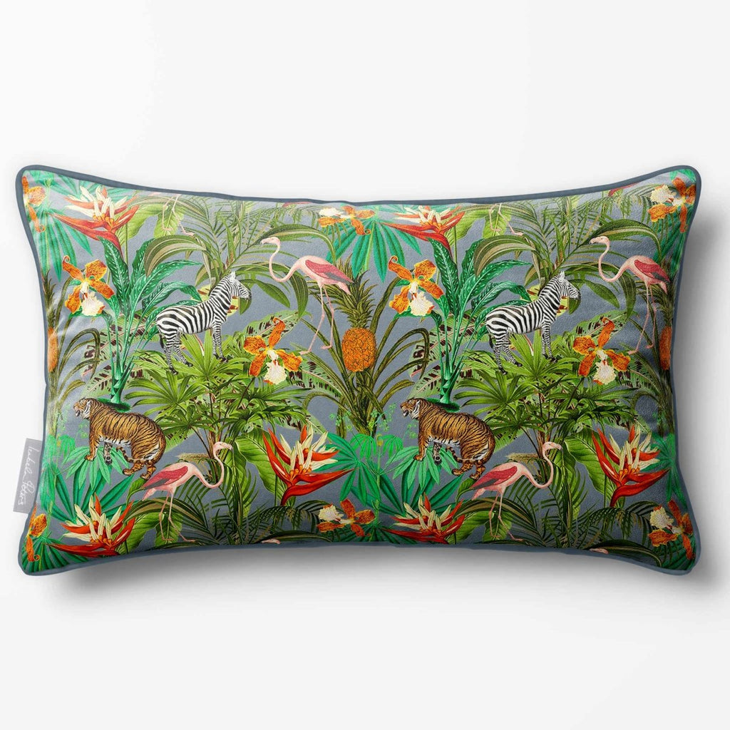 Jungle Fusion | Sustainable Velvet Rectangle Cushion - French Grey 50 x 30 cm Piped by Izabela Peters