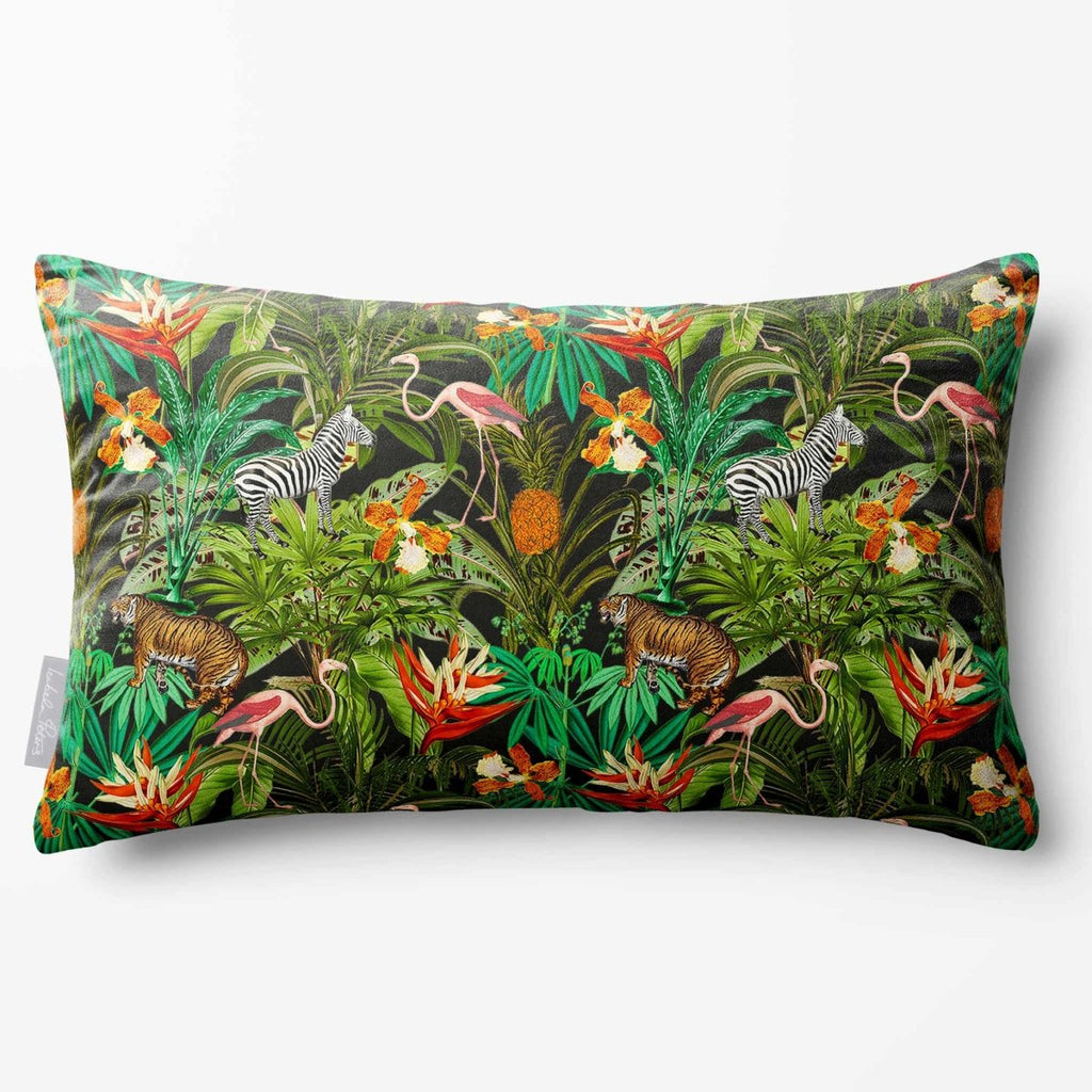 Jungle Fusion | Sustainable Velvet Rectangle Cushion - Charcoal 50 x 30 cm Standard by Izabela Peters