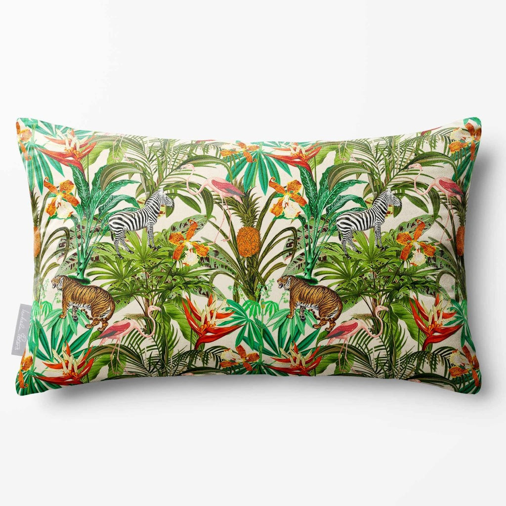 Jungle Fusion | Sustainable Velvet Rectangle Cushion - Ivory Cream 50 x 30 cm Standard by Izabela Peters