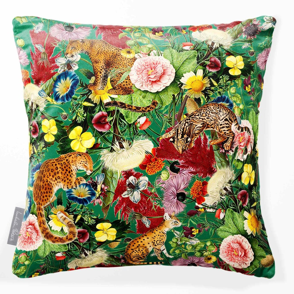 Junglescape | Sustainable Velvet Cushion - Emerald Green 40 x 40 cm Smooth by Izabela Peters