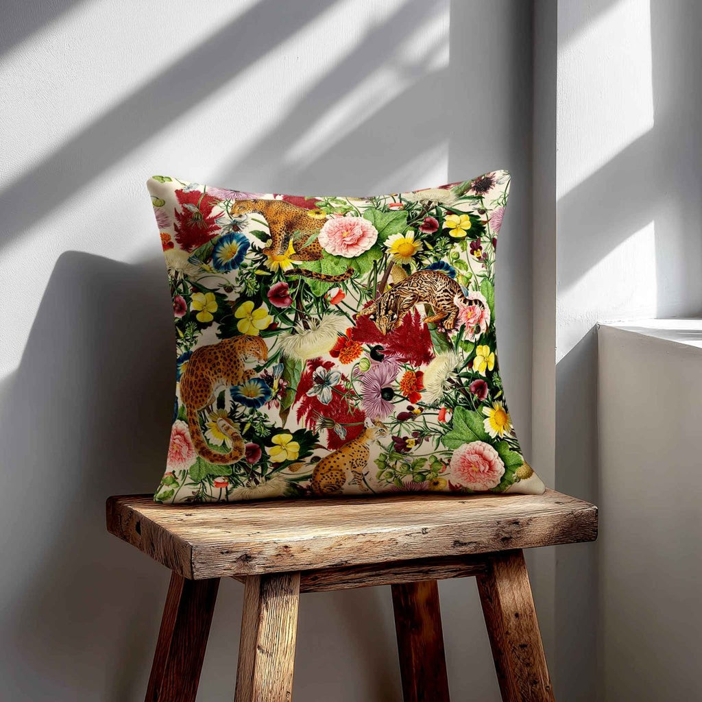 Junglescape | Sustainable Velvet Cushion - Ivory Cream 40 x 40 cm Standard by Izabela Peters