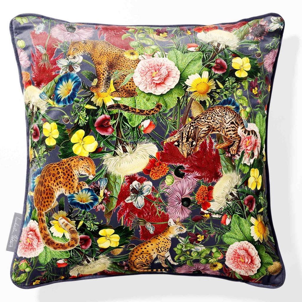 Junglescape | Sustainable Velvet Cushion - Estate Blue 40 x 40 cm Piped by Izabela Peters