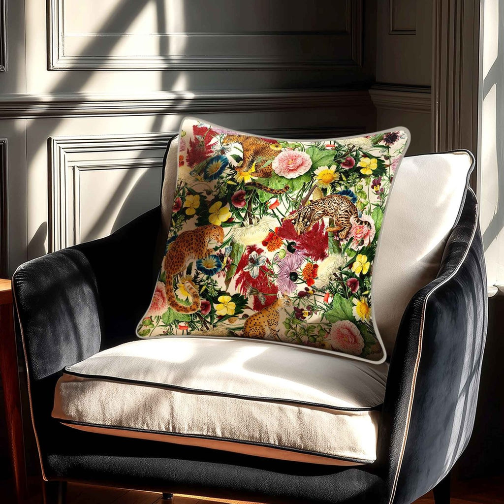 Junglescape | Sustainable Velvet Cushion - Ivory Cream 40 x 40 cm Standard by Izabela Peters