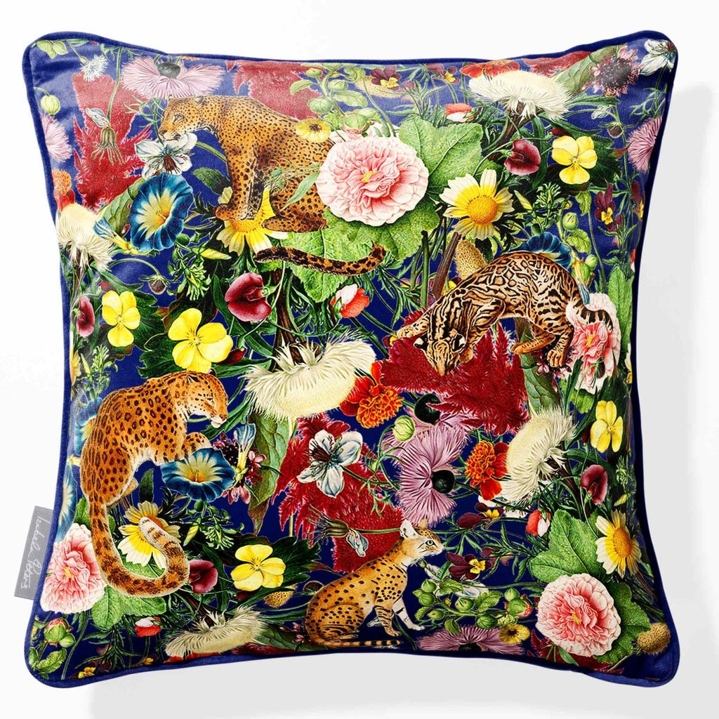 Junglescape | Sustainable Velvet Cushion - Midnight 40 x 40 cm Piped by Izabela Peters