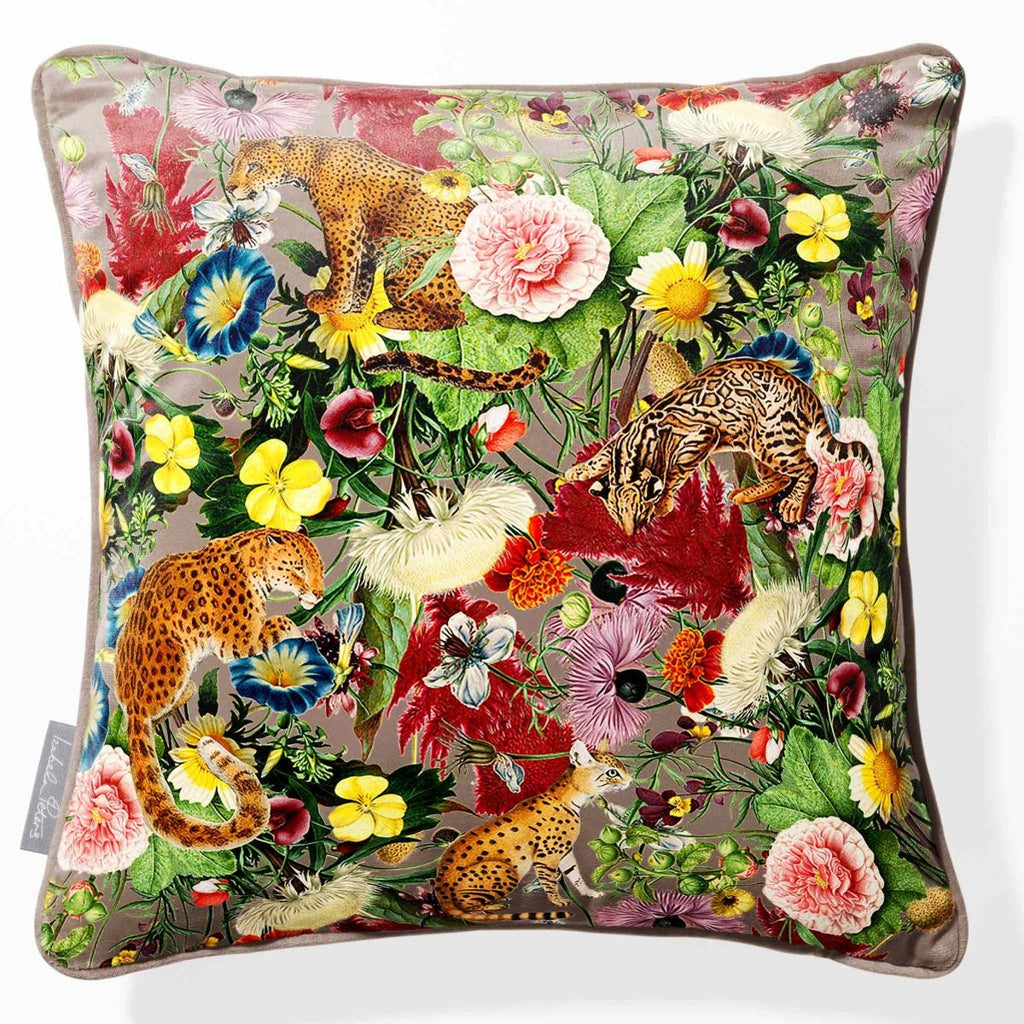 Junglescape | Sustainable Velvet Cushion - Dovedale Stone 40 x 40 cm Piped by Izabela Peters