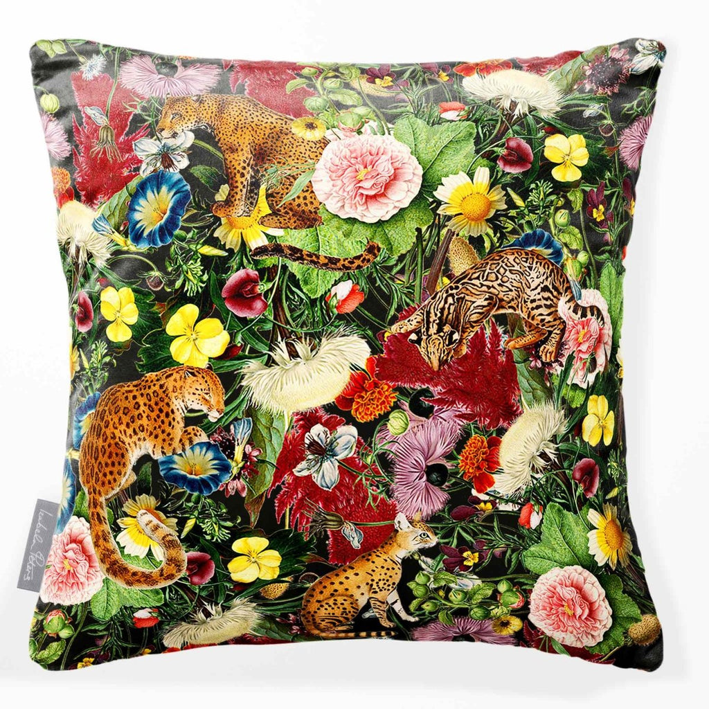 Junglescape | Sustainable Velvet Cushion - Charcoal 40 x 40 cm Smooth by Izabela Peters