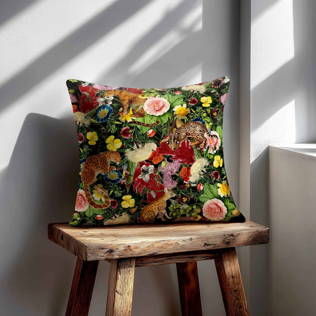 Junglescape | Sustainable Velvet Cushion - Charcoal 40 x 40 cm Standard by Izabela Peters