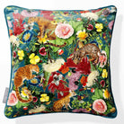 Junglescape | Sustainable Velvet Cushion - Teal 40 x 40 cm Piped by Izabela Peters