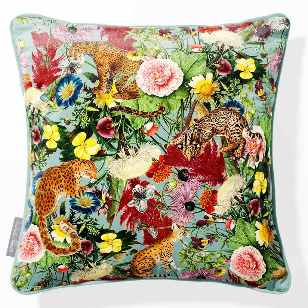 Junglescape | Sustainable Velvet Cushion - Blue Surf 40 x 40 cm Piped by Izabela Peters