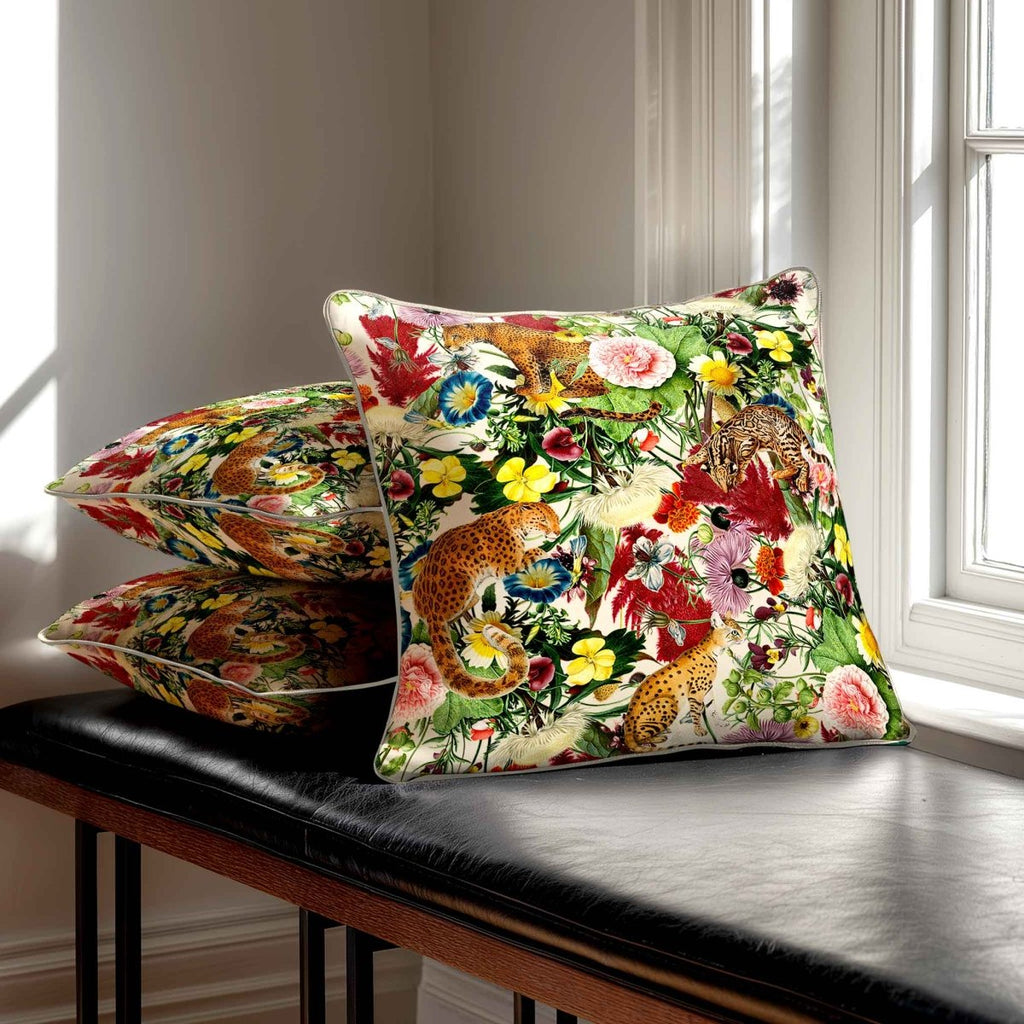 Junglescape | Sustainable Velvet Cushion - Ivory Cream 40 x 40 cm Standard by Izabela Peters