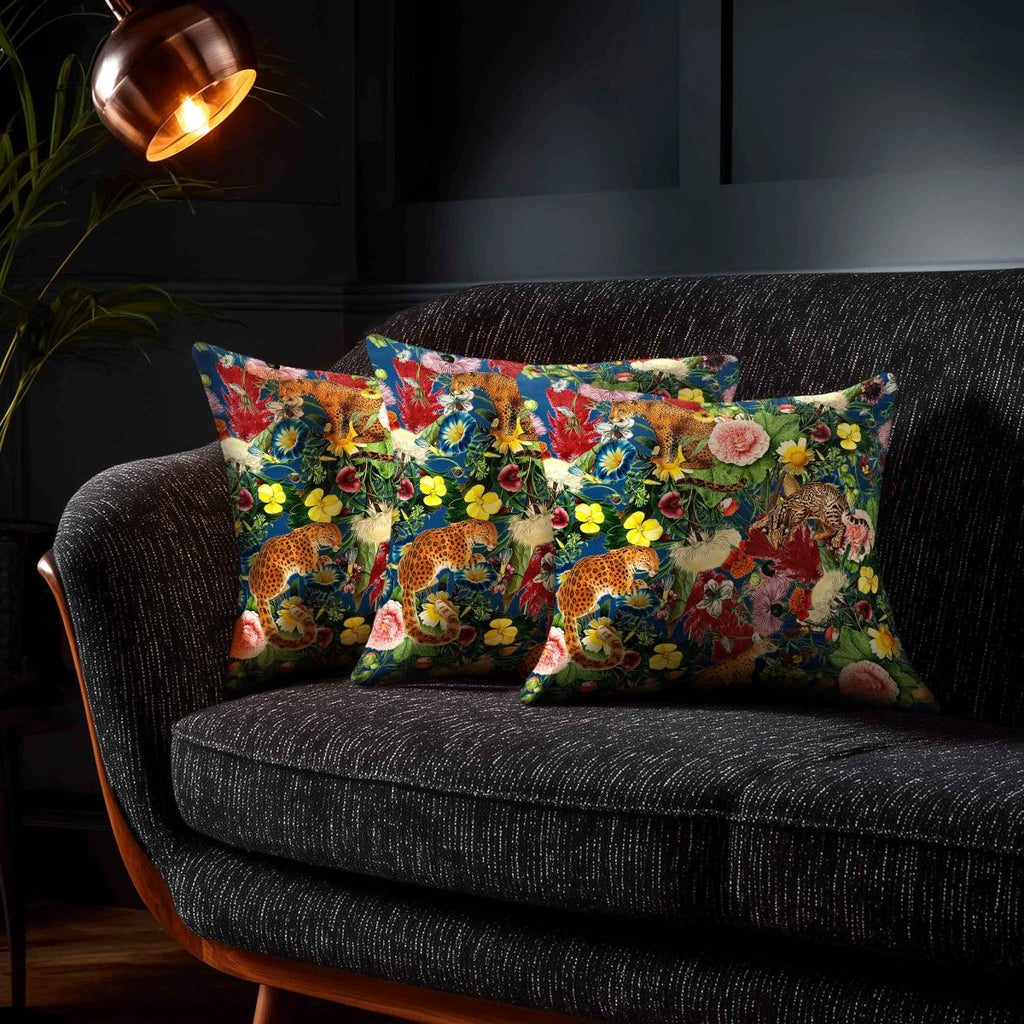 Junglescape | Sustainable Velvet Cushion - Estate Blue 40 x 40 cm Standard by Izabela Peters