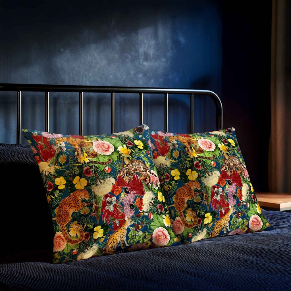 Junglescape | Sustainable Velvet Cushion - Estate Blue 40 x 40 cm Standard by Izabela Peters