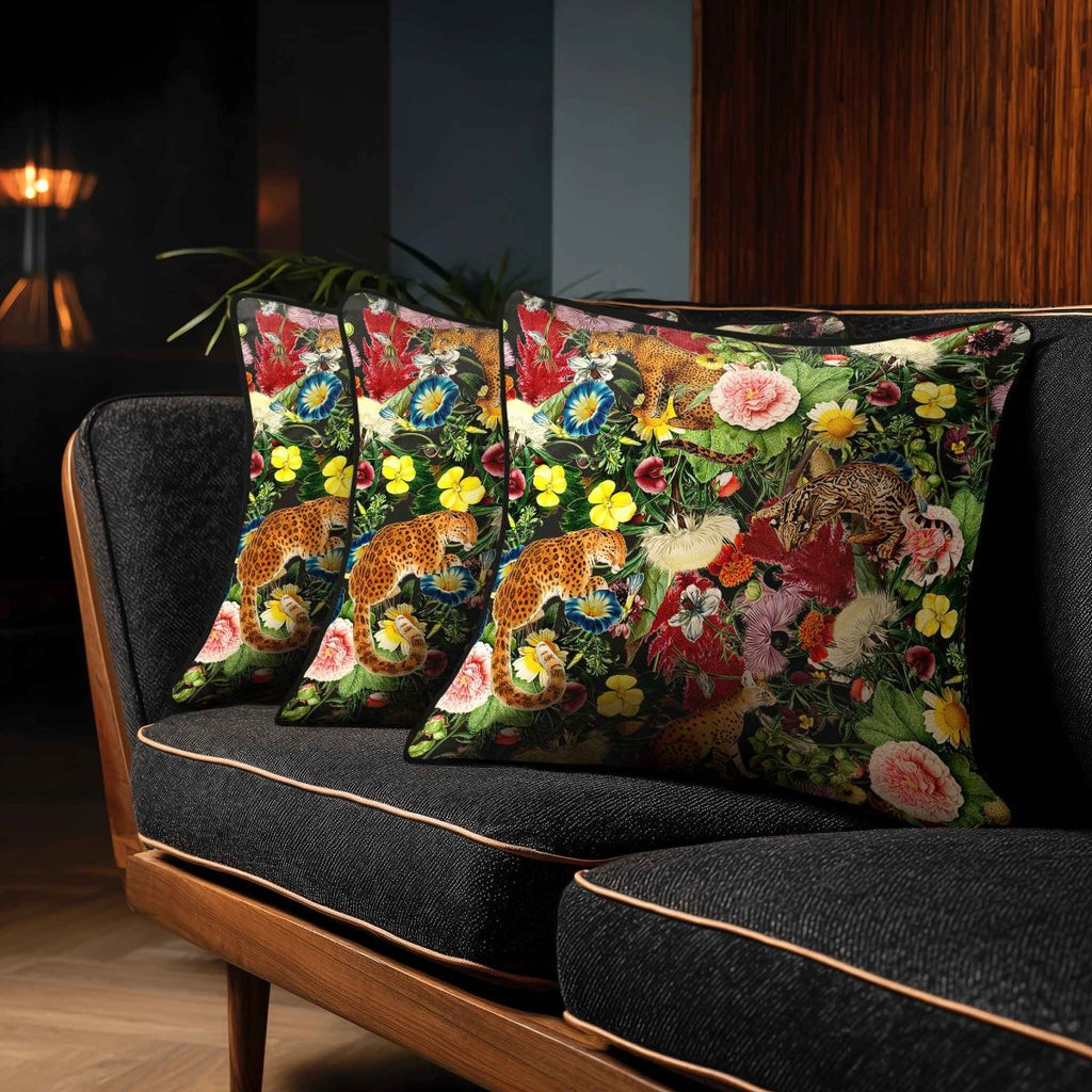 Junglescape | Sustainable Velvet Cushion - Charcoal 40 x 40 cm Standard by Izabela Peters