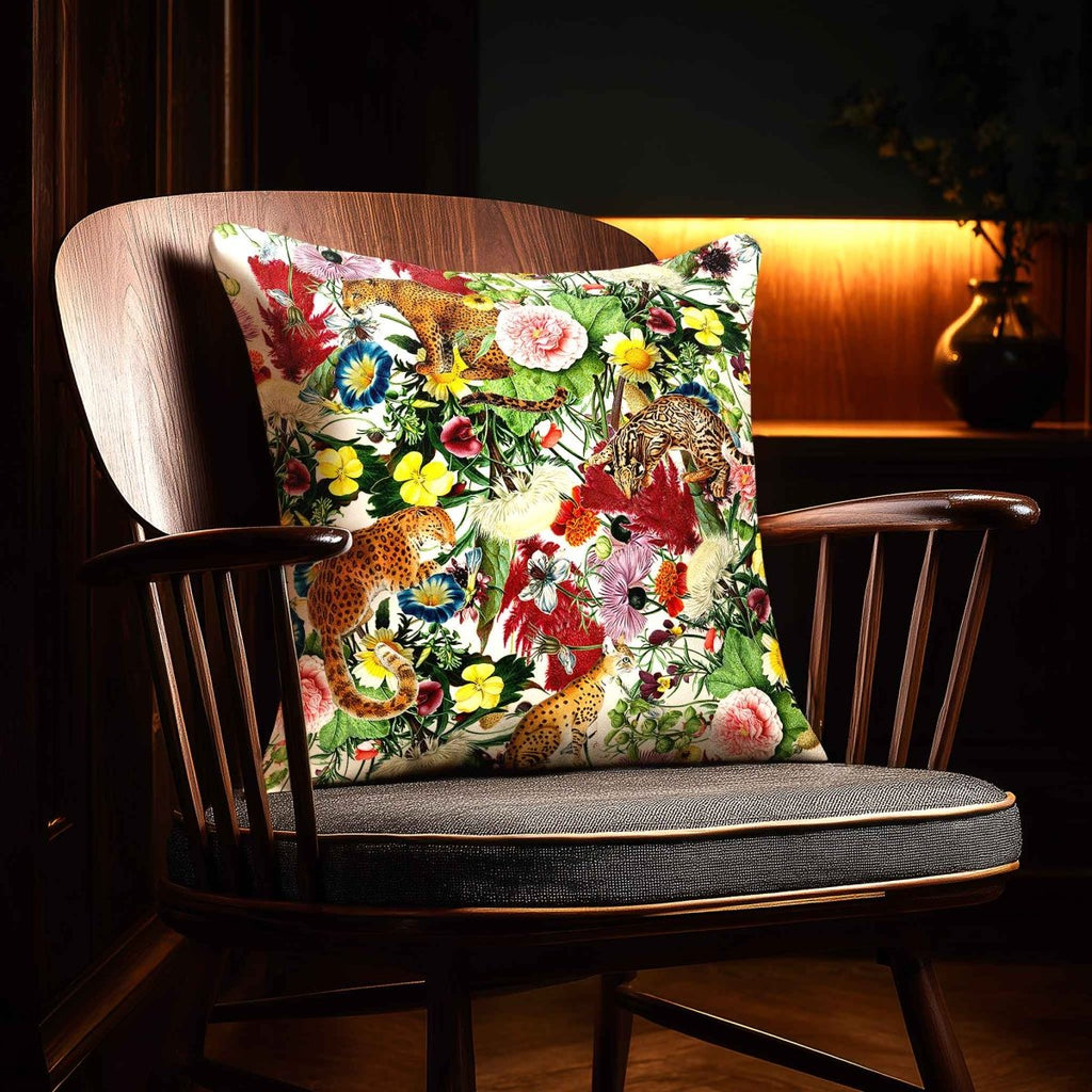 Junglescape | Sustainable Velvet Cushion - Ivory Cream 40 x 40 cm Standard by Izabela Peters