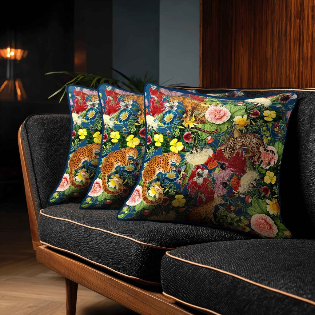 Junglescape | Sustainable Velvet Cushion - Estate Blue 40 x 40 cm Standard by Izabela Peters