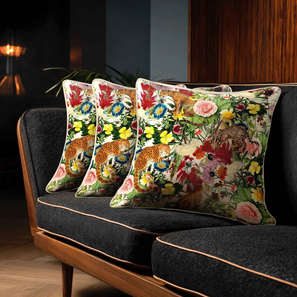 Junglescape | Sustainable Velvet Cushion - Ivory Cream 40 x 40 cm Standard by Izabela Peters