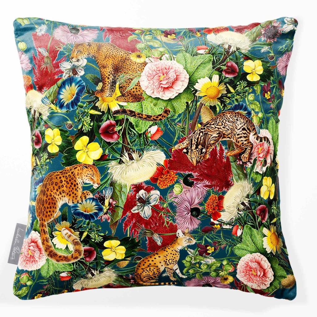 Junglescape | Sustainable Velvet Cushion - Teal 40 x 40 cm Smooth by Izabela Peters