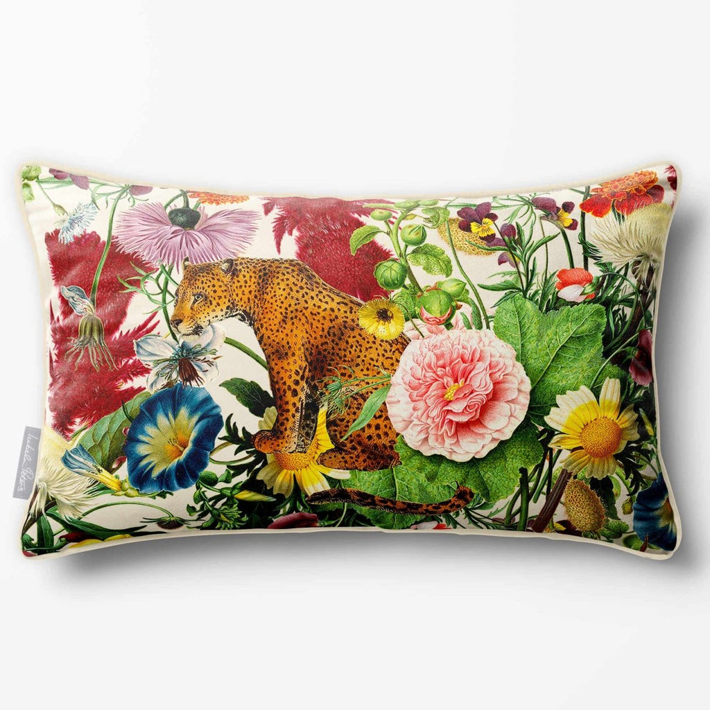 Junglescape | Sustainable Velvet Rectangle Cushion - Ivory Cream 50 x 30 cm Piped by Izabela Peters
