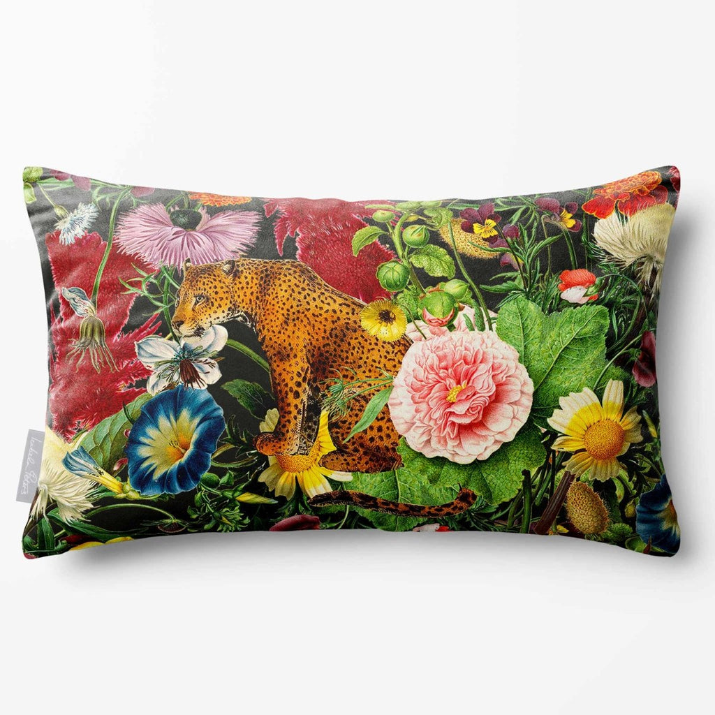Junglescape | Sustainable Velvet Rectangle Cushion - Charcoal 50 x 30 cm Standard by Izabela Peters