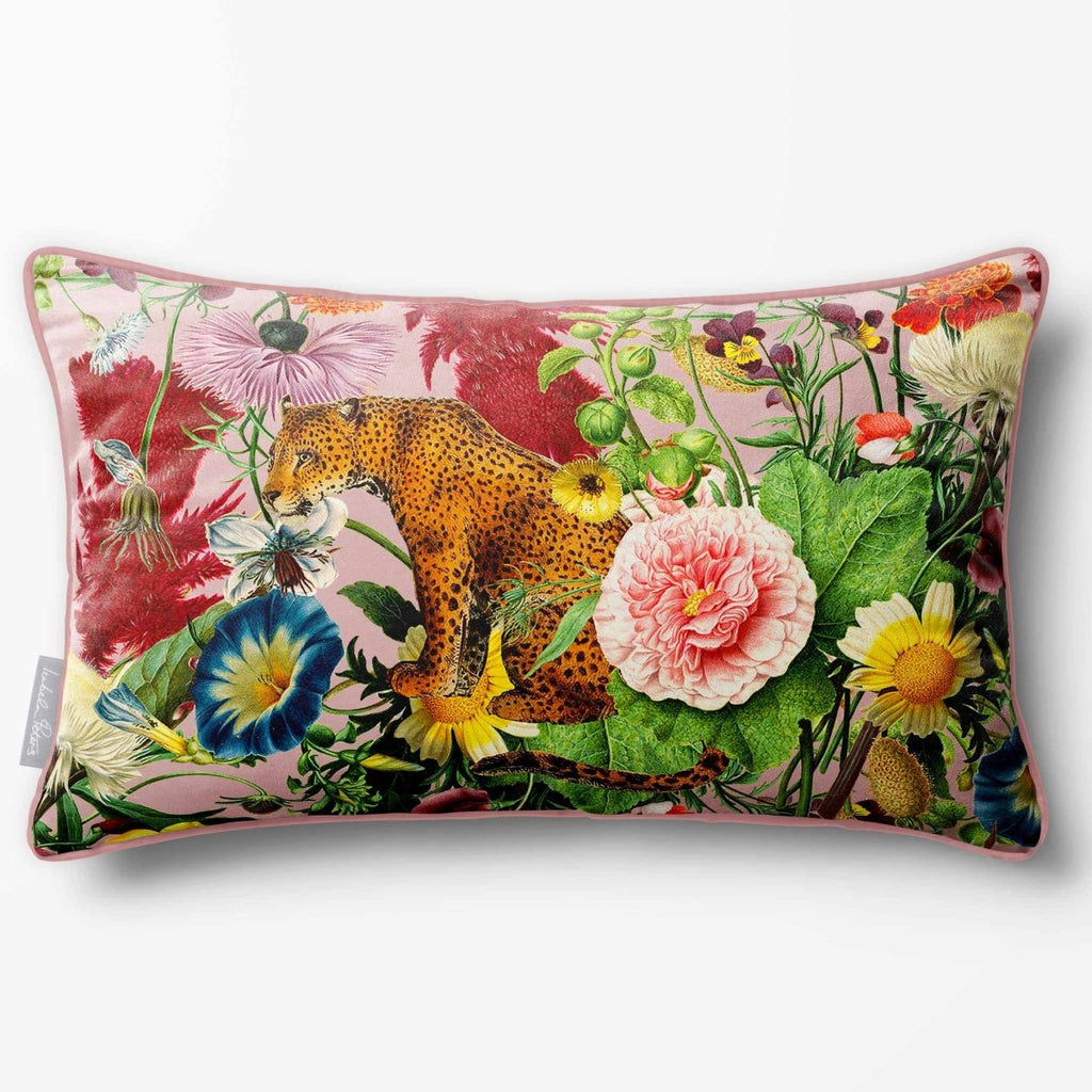 Junglescape | Sustainable Velvet Rectangle Cushion - Rosewater 50 x 30 cm Piped by Izabela Peters