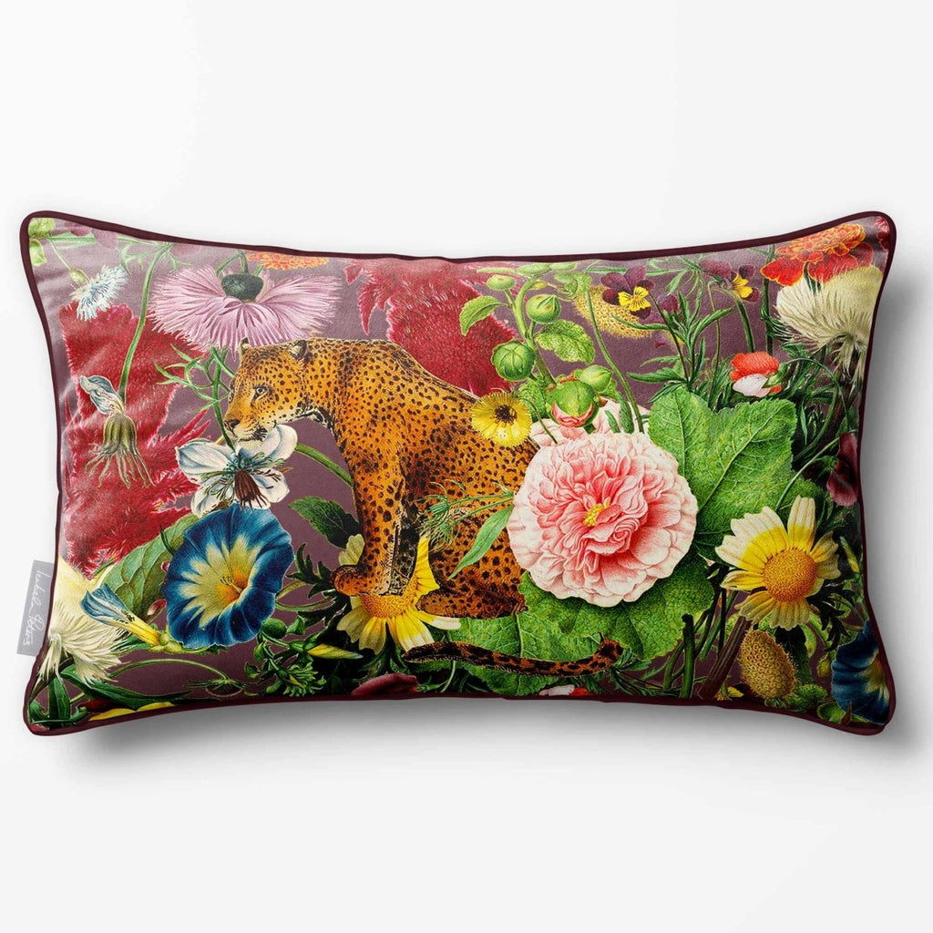 Junglescape | Sustainable Velvet Rectangle Cushion - Italian Grape 50 x 30 cm Piped by Izabela Peters