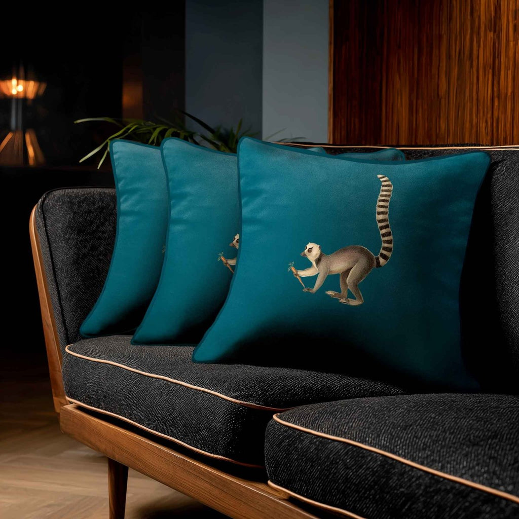 Lemur | Sustainable Velvet Cushion - Teal 40 x 40 cm Standard by Izabela Peters