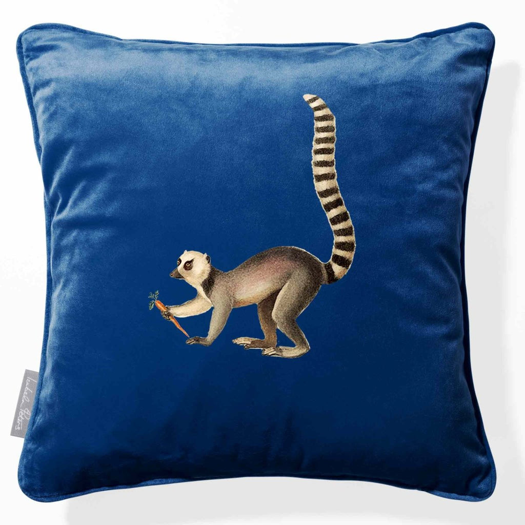 Lemur | Sustainable Velvet Cushion - Estate Blue 40 x 40 cm Piped by Izabela Peters