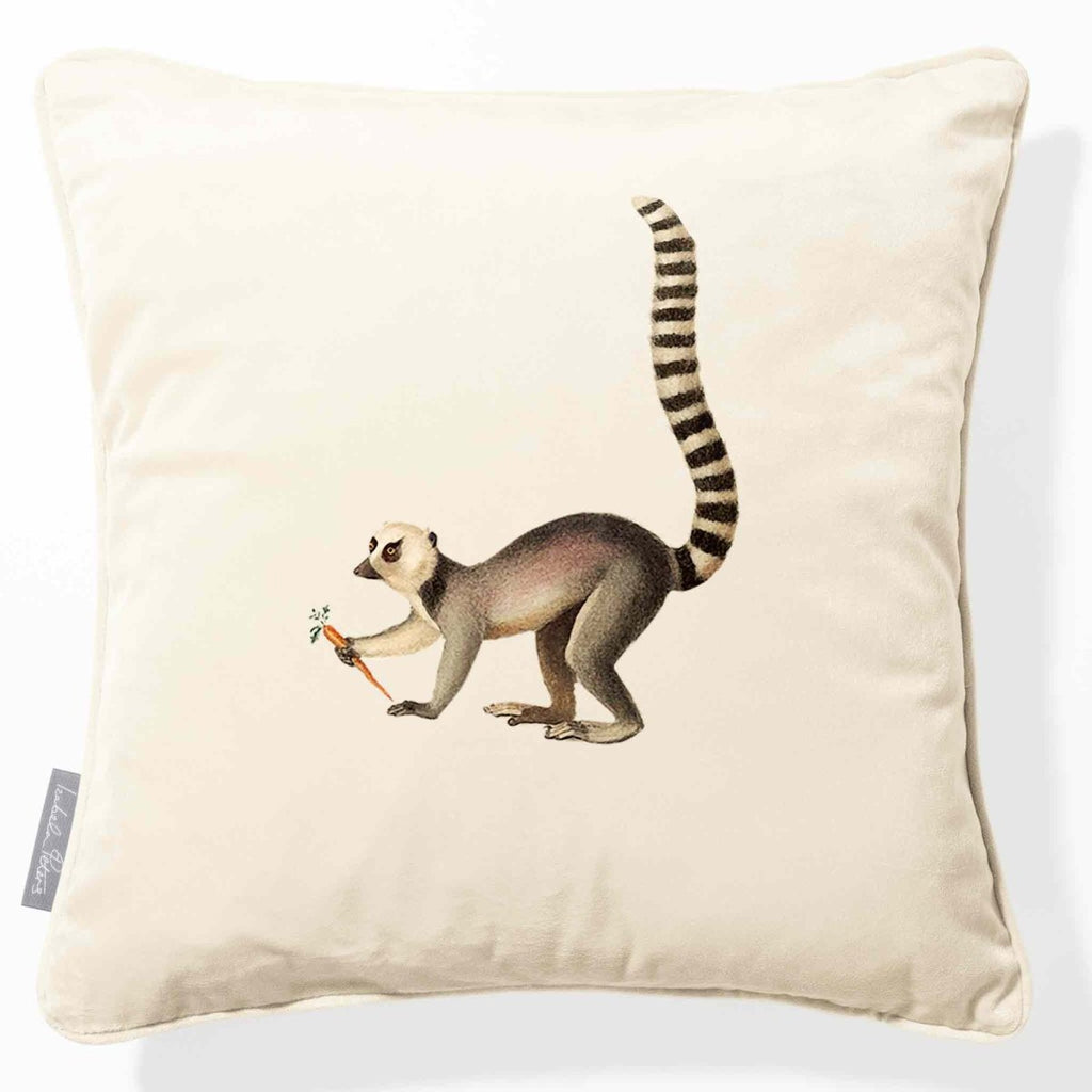 Lemur | Sustainable Velvet Cushion - Ivory Cream 40 x 40 cm Piped by Izabela Peters