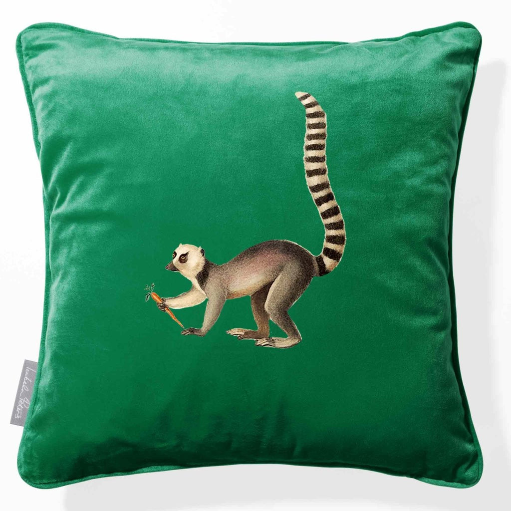 Lemur | Sustainable Velvet Cushion - Emerald Green 40 x 40 cm Piped by Izabela Peters
