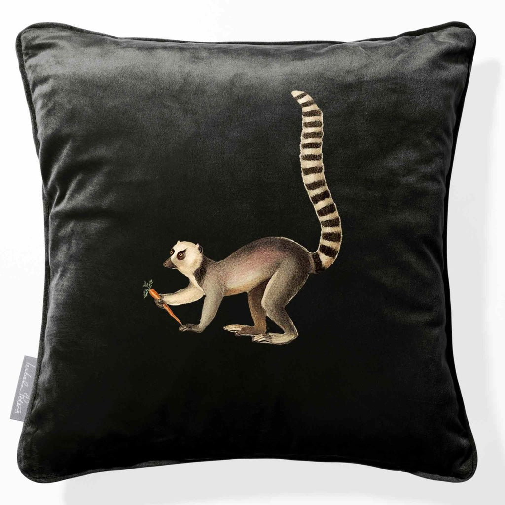 Lemur | Sustainable Velvet Cushion - Charcoal 40 x 40 cm Piped by Izabela Peters