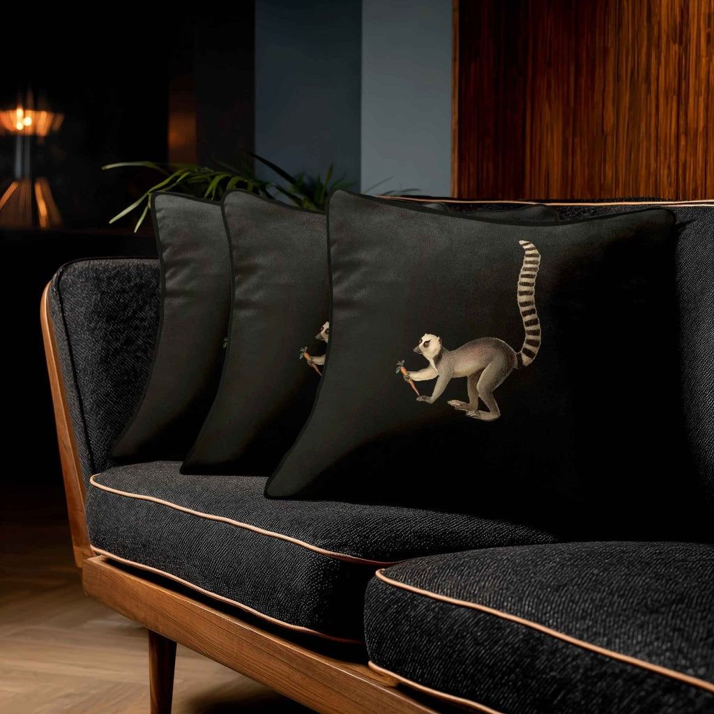 Lemur | Sustainable Velvet Cushion - Charcoal 40 x 40 cm Standard by Izabela Peters