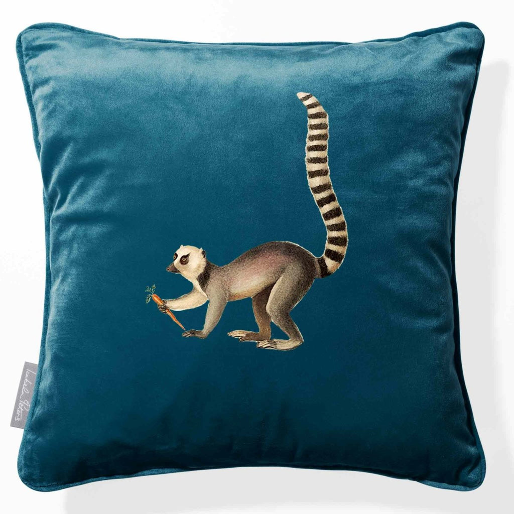 Lemur | Sustainable Velvet Cushion - Teal 40 x 40 cm Piped by Izabela Peters