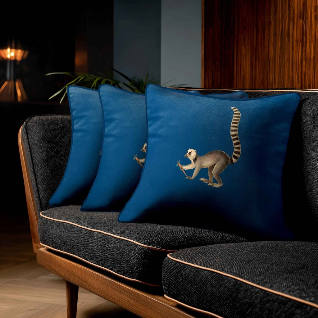 Lemur | Sustainable Velvet Cushion - Estate Blue 40 x 40 cm Standard by Izabela Peters