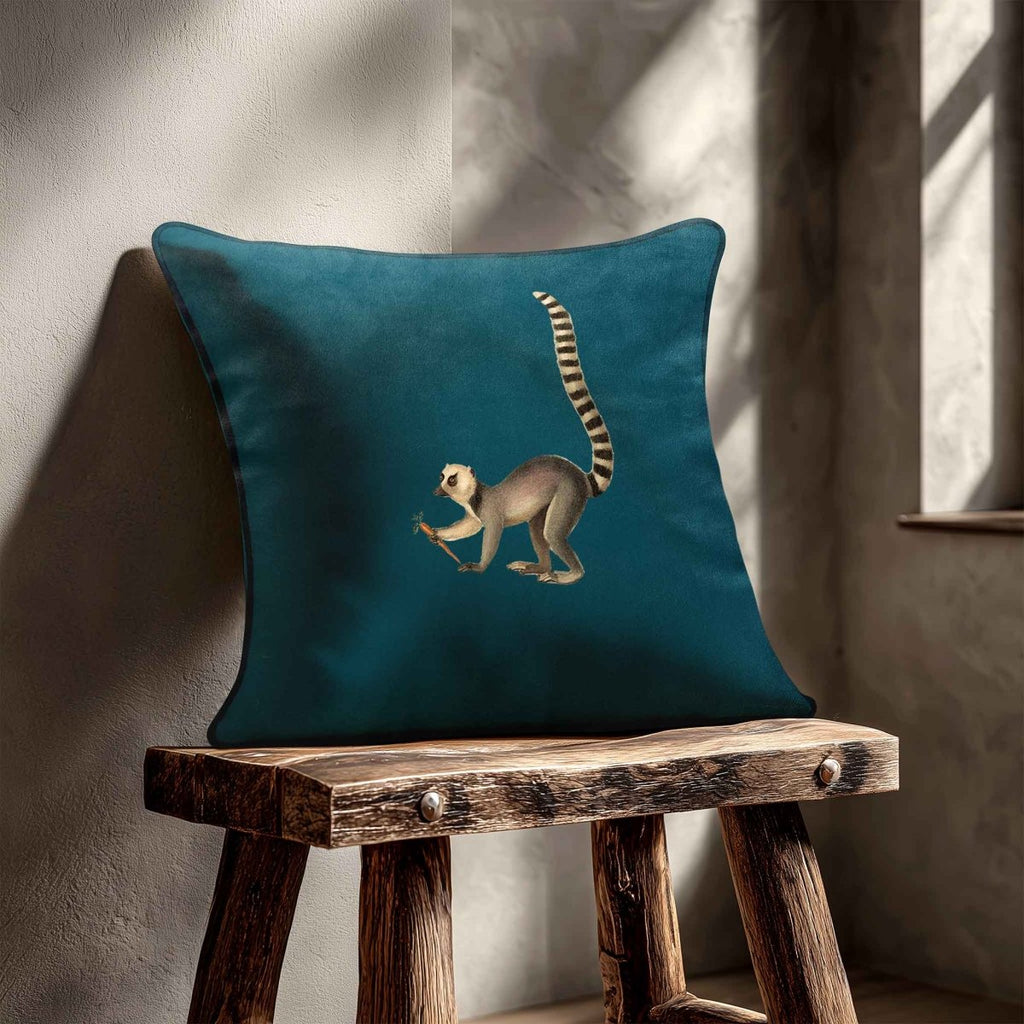 Lemur | Sustainable Velvet Cushion - Teal 40 x 40 cm Standard by Izabela Peters